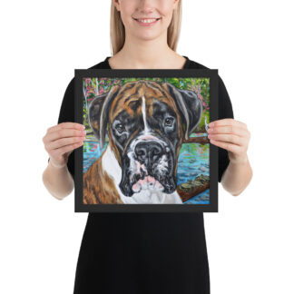 Bruno in the Park Framed Print in Black and White